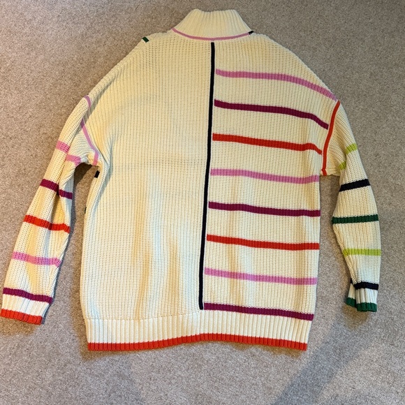 Staud Hampton Striped Chunky Oversized Pullover Quarter Zip Sweater - Picture 7 of 8